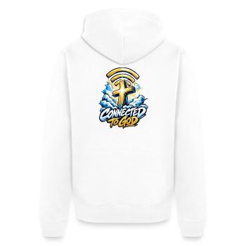 Kreuzmotiv Verbunden mit Gott - Unisex Premium Bio Zip Hoodie - Weiß - Hinten - Thijin (182cm)