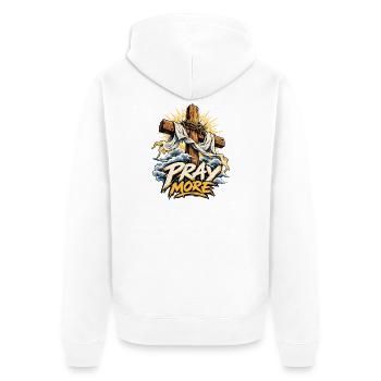 Pray More Kreuz Motiv - Unisex Premium Bio Zip Hoodie - Weiß - Hinten - Thijin (182cm)