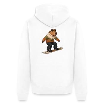 Capybara beim Snowboarding - Unisex Premium Bio Zip Hoodie - Weiß - Hinten - Thijin (182cm)