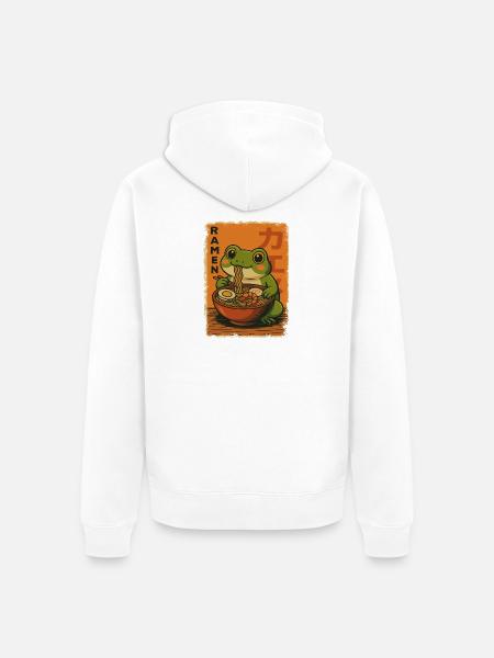 Kawaii Frosch isst Ramen Nudeln Retro - Unisex Premium Bio Zip Hoodie - Weiß
