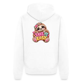 Faultier Relax Blumen - Unisex Premium Bio Zip Hoodie - Weiß - Hinten - Thijin (182cm)
