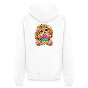 Kawaii Löwenbaby mit JOY Schrift - Unisex Premium Bio Zip Hoodie - Weiß - Hinten - Thijin (182cm)