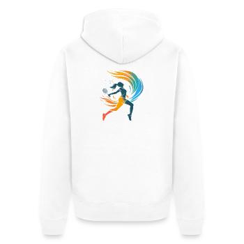 Badmintonspielerin - Unisex Premium Bio Zip Hoodie - Weiß - Hinten - Thijin (182cm)