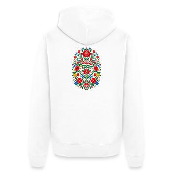Ungarn | Volkskunst & Blumenornamente - Unisex Premium Bio Zip Hoodie - Weiß - Hinten - Thijin (182cm)