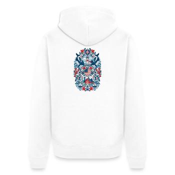 USA | Neuengland, Leuchtturm & Meer - Unisex Premium Bio Zip Hoodie - Weiß - Hinten - Thijin (182cm)