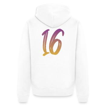16 - Unisex Premium Bio Zip Hoodie - Weiß - Hinten - Thijin (182cm)