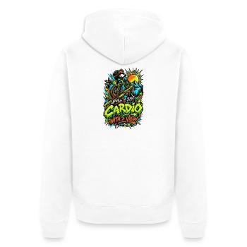 Uphill Cardio mit Aussicht - Unisex Premium Bio Zip Hoodie - Weiß - Hinten - Thijin (182cm)