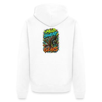 Mud Sweat and Gears Motocross Illustration - Unisex Premium Bio Zip Hoodie - Weiß - Hinten - Thijin (182cm)