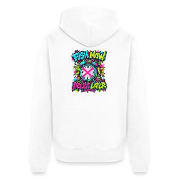 Fisch Jetzt, Adult Later Neon Graffiti - Unisex Premium Bio Zip Hoodie - Weiß - Hinten - Thijin (182cm)
