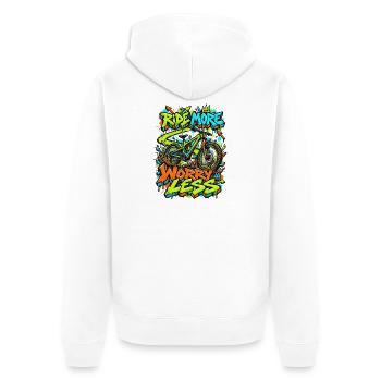 Mehr Fahren, Weniger Sorgen - Unisex Premium Bio Zip Hoodie - Weiß - Hinten - Thijin (182cm)
