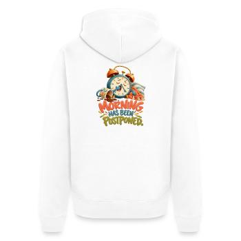 Der Morgen wurde verschoben – lustiger Wecker - Unisex Premium Bio Zip Hoodie - Weiß - Hinten - Thijin (182cm)