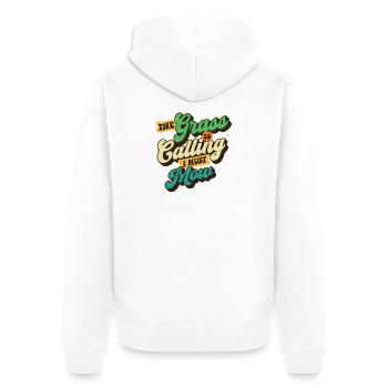 Das Gras ruft, ich muss mähen – Rasenmäher-Geschenk - Unisex Premium Bio Zip Hoodie - Weiß - Hinten - Thijin (182cm)