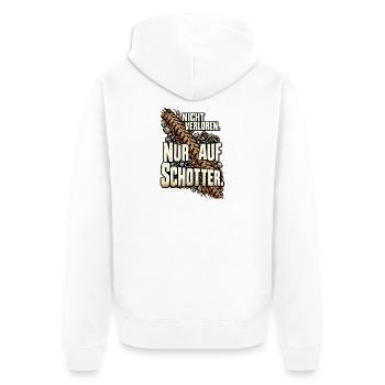 Gravelbike Fahrer Schotterpiste Abenteuer Offroad - Unisex Premium Bio Zip Hoodie - Weiß - Hinten - Thijin (182cm)