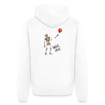 Tja, verdammt, lustiger Skelett, roter Ballon, dunkler Humor - Unisex Premium Bio Zip Hoodie - Weiß - Hinten - Thijin (182cm)