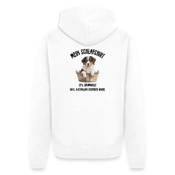 Australian Shepherd Welpe Korb Schlafshirt - Unisex Premium Bio Zip Hoodie - Weiß - Hinten - Thijin (182cm)