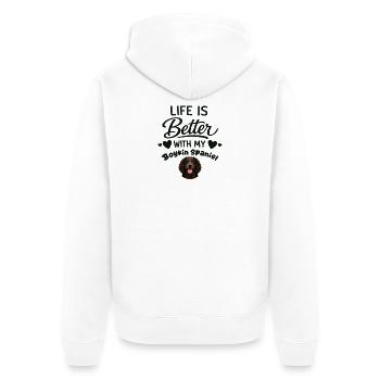  Das Leben Ist Besser Mit Meinem Boykin - Unisex Premium Bio Zip Hoodie - Weiß - Hinten - Thijin (182cm)