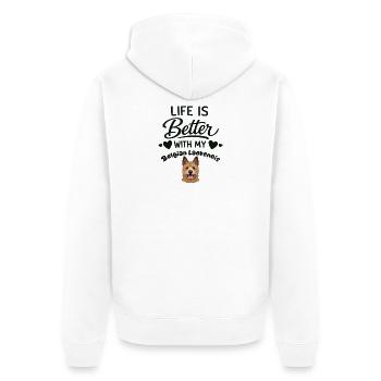  Das Leben Ist Besser Mit Meinem Belgian - Unisex Premium Bio Zip Hoodie - Weiß - Hinten - Thijin (182cm)