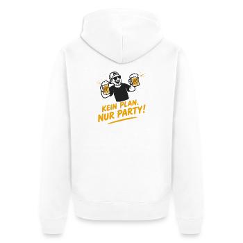 Kein Plan, Nur Party - Bierlaune - Unisex Premium Bio Zip Hoodie - Weiß - Hinten - Thijin (182cm)
