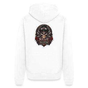 Biker Schädel Schädel mechanisches Motorrad - Unisex Premium Bio Zip Hoodie - Weiß - Hinten - Thijin (182cm)