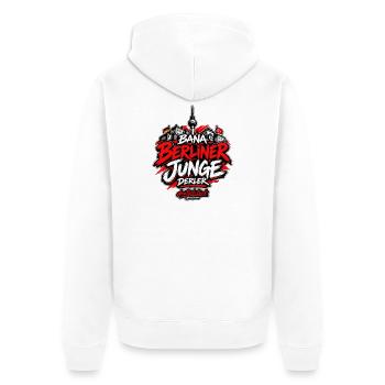 Bana Berliner Junge derler – Berlin Streetwear - Unisex Premium Bio Zip Hoodie - Weiß - Hinten - Thijin (182cm)