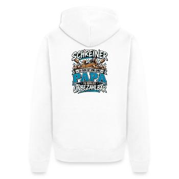 Schreiner Papa – Ehre und unbezahlbar - Unisex Premium Bio Zip Hoodie - Weiß - Hinten - Thijin (182cm)