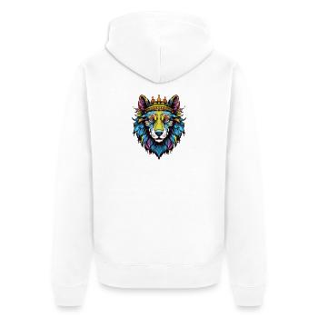 Wolf mit Krone - Unisex Premium Bio Zip Hoodie - Weiß - Hinten - Thijin (182cm)