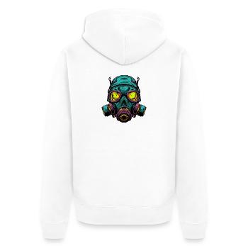 Neon Gasmaske Kopfdesign - Unisex Premium Bio Zip Hoodie - Weiß - Hinten - Thijin (182cm)