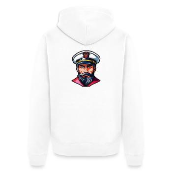 Kapitän mit weißem Uniformhut - Unisex Premium Bio Zip Hoodie - Weiß - Hinten - Thijin (182cm)