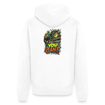 Ich Baue Dinge, Die Du Nicht Kannst - Unisex Premium Bio Zip Hoodie - Weiß - Hinten - Thijin (182cm)