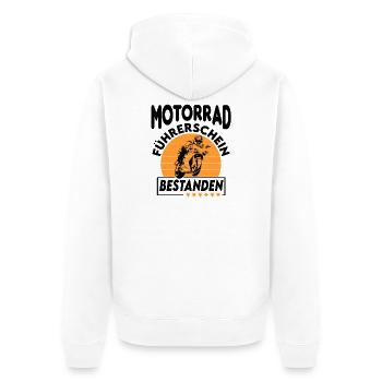 Motorrad Führerschein bestanden Sprüche fahren - Unisex Premium Bio Zip Hoodie - Weiß - Hinten - Thijin (182cm)