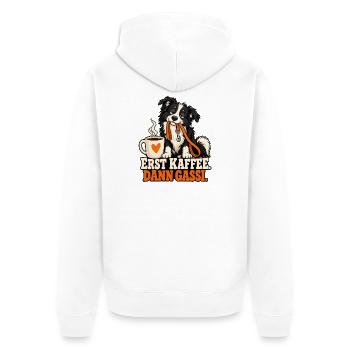 Erst Kaffee, Dann Gassi Hundemotiv - Unisex Premium Bio Zip Hoodie - Weiß - Hinten - Thijin (182cm)