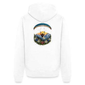 Paragliding Alpenpanorama Blumenkreis - Unisex Premium Bio Zip Hoodie - Weiß - Hinten - Thijin (182cm)