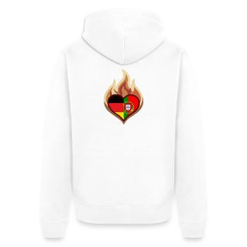 Flammenherz Deutschland Portugal - Unisex Premium Bio Zip Hoodie - Weiß - Hinten - Thijin (182cm)