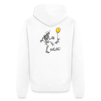 Tja, Scheiße, Skelett, fliegender Fuß, gelber Ballon-Meme - Unisex Premium Bio Zip Hoodie - Weiß - Hinten - Thijin (182cm)