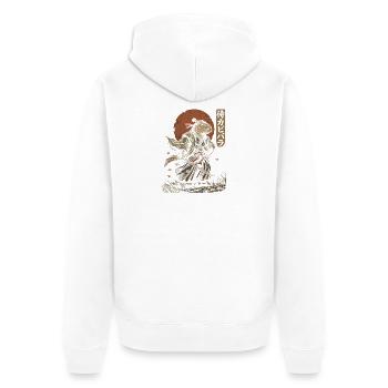 Capybara Samurai Mit Katana Japan Krieger - Unisex Premium Bio Zip Hoodie - Weiß - Hinten - Thijin (182cm)