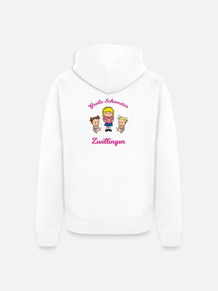 Große Schwester von Zwillingen Geschwister - Unisex Premium Bio Zip Hoodie - Weiß