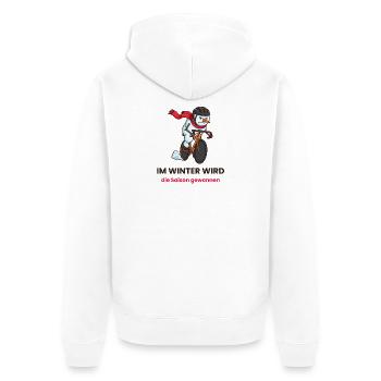 Schneemann Rennrad Wintertraining - Unisex Premium Bio Zip Hoodie - Weiß - Hinten - Thijin (182cm)