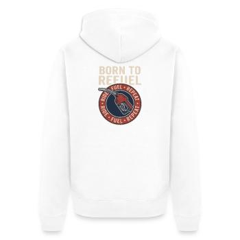 Born to Refuel Vintage Retro Biker Fuel Style - Unisex Premium Bio Zip Hoodie - Weiß - Hinten - Thijin (182cm)