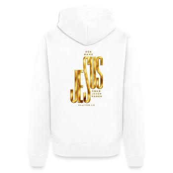 Der Name Jesus hat Kraft Jesus Geschenkidee - Unisex Premium Bio Zip Hoodie - Weiß - Hinten - Thijin (182cm)