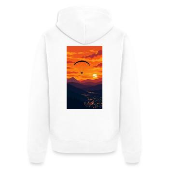 Sonnenuntergang Paraglider über Bergkette - Unisex Premium Bio Zip Hoodie - Weiß - Hinten - Thijin (182cm)
