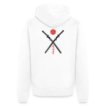 Iaido Kanji & Katana + Mon - Unisex Premium Bio Zip Hoodie - Weiß - Hinten - Thijin (182cm)