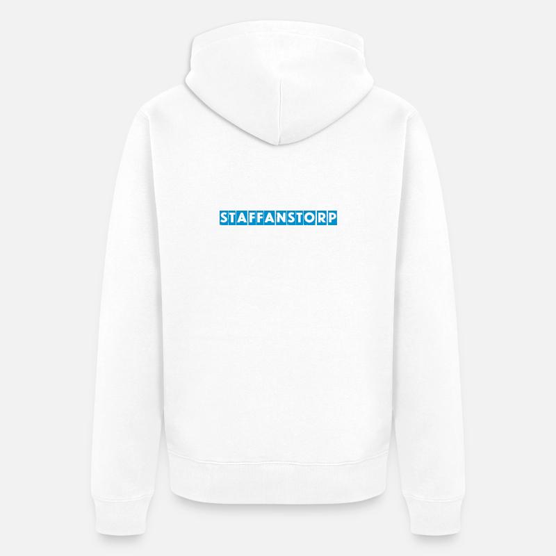 Staffanstorp – Conception de texte bleu - Veste à capuche bio Premium Unisexe - blanc