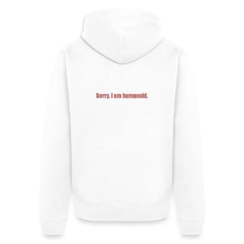 sorry i am humanoid_grey_shad - Unisex Premium Bio Zip Hoodie - Weiß - Hinten - Thijin (182cm)