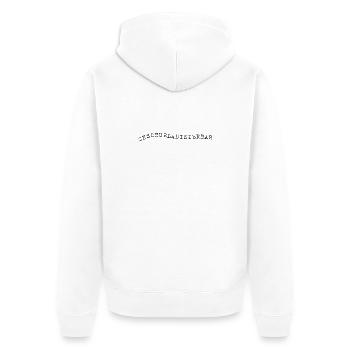 Unschubladisierbar – Selbstironischer Spruch - Unisex Premium Bio Zip Hoodie - Weiß - Hinten - Thijin (182cm)