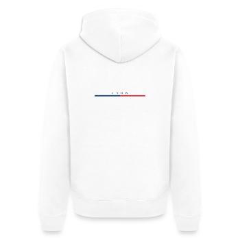 Lyon - Frankreich - France - Balken - Tricolore - Unisex Premium Bio Zip Hoodie - Weiß - Hinten - Thijin (182cm)