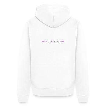 Der Grind hört nie auf, leicht - Unisex Premium Bio Zip Hoodie - Weiß - Hinten - Thijin (182cm)