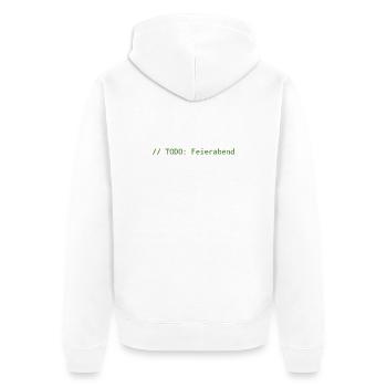 // TODO: Feierabend – Programmierer Shirt - Unisex Premium Bio Zip Hoodie - Weiß - Hinten - Thijin (182cm)