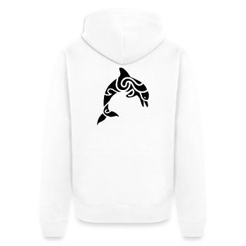 Tribal Delphin – Tattoo & Meer Freiheit - Unisex Premium Bio Zip Hoodie - Weiß - Hinten - Thijin (182cm)