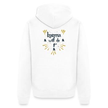 karma will do it kontiki - Unisex Premium Bio Zip Hoodie - Weiß - Hinten - Thijin (182cm)