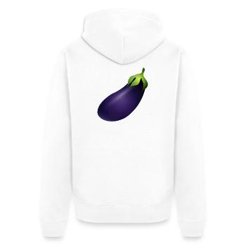 große Violett leuchtende Aubergine - Unisex Premium Bio Zip Hoodie - Weiß - Hinten - Thijin (182cm)